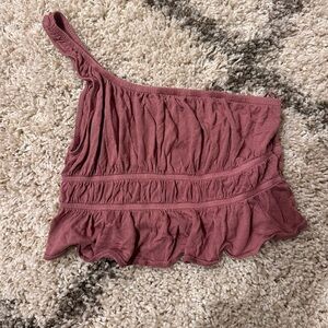 Urban Outfitters one shoulder runched pink flowy top